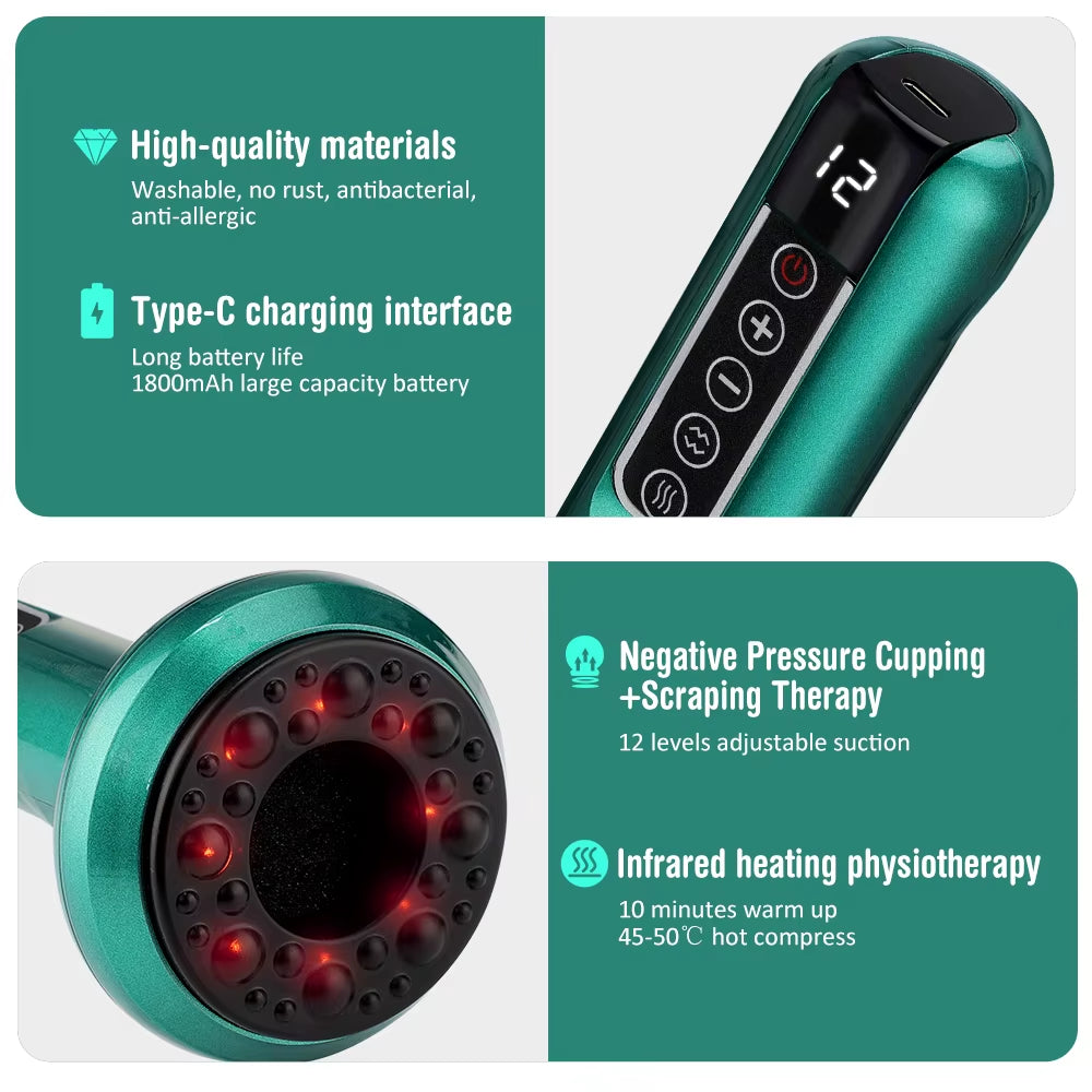 Professional Body Massager with Vacuum Suction Technology for Cellulite Reduction and Fat Burning - Handheld Chinese Sculpting Heating Cans for Abdominal and Back Massage